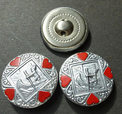 6 Vintage 2.5cm Metal Buttons - Boy in Canoe with Hearts !