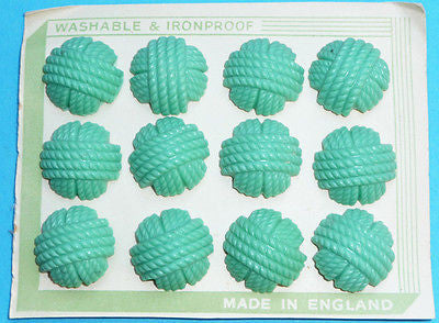 1940s English Pistachio Green Catalin Buttons -12 on Card - 2.2cm, 1.8cm, 1.5cm