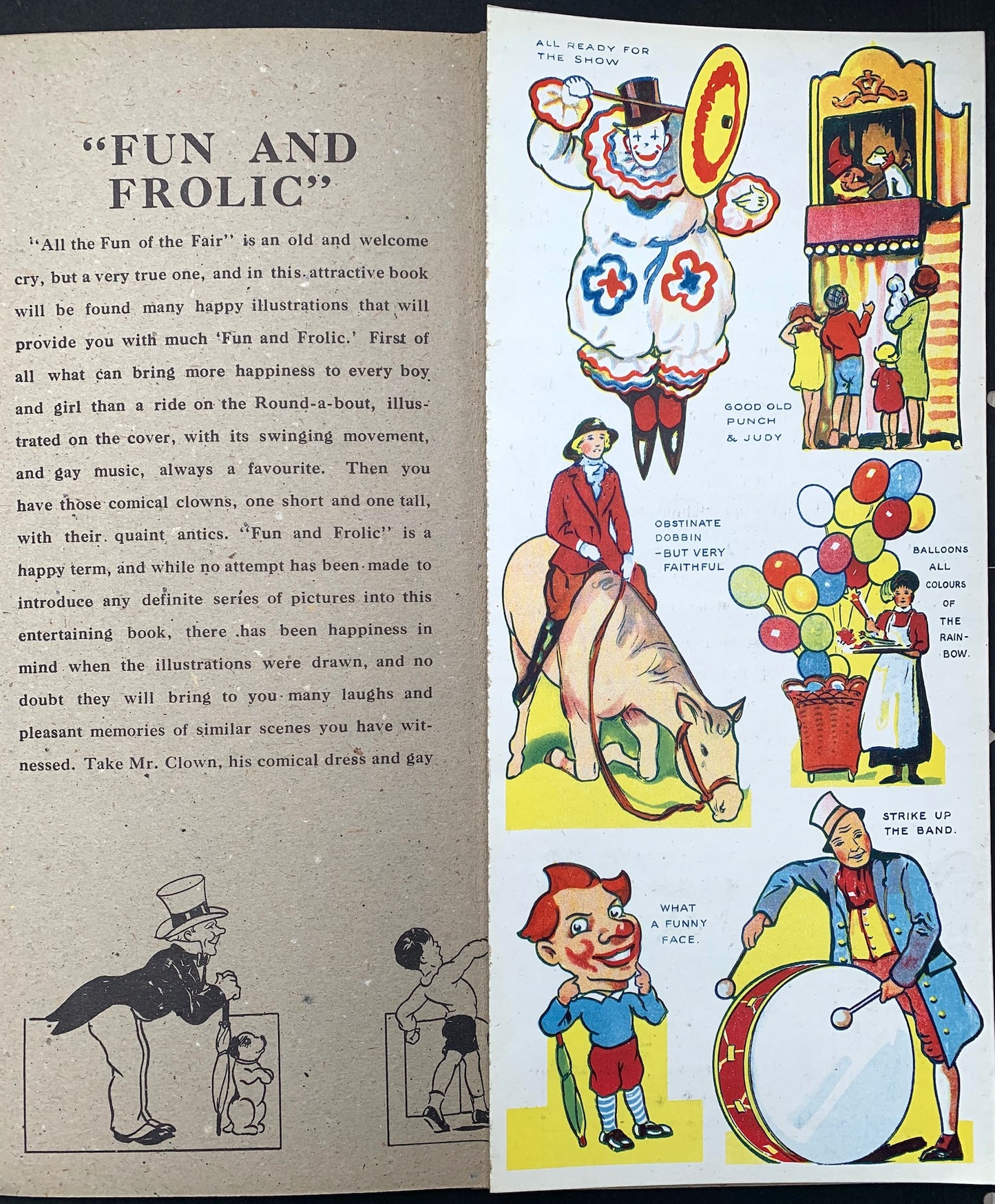 1930s Big 15" Fold Out Fairground Book "Fun and Frolic" incl Punch + Judy & Merry Go Round