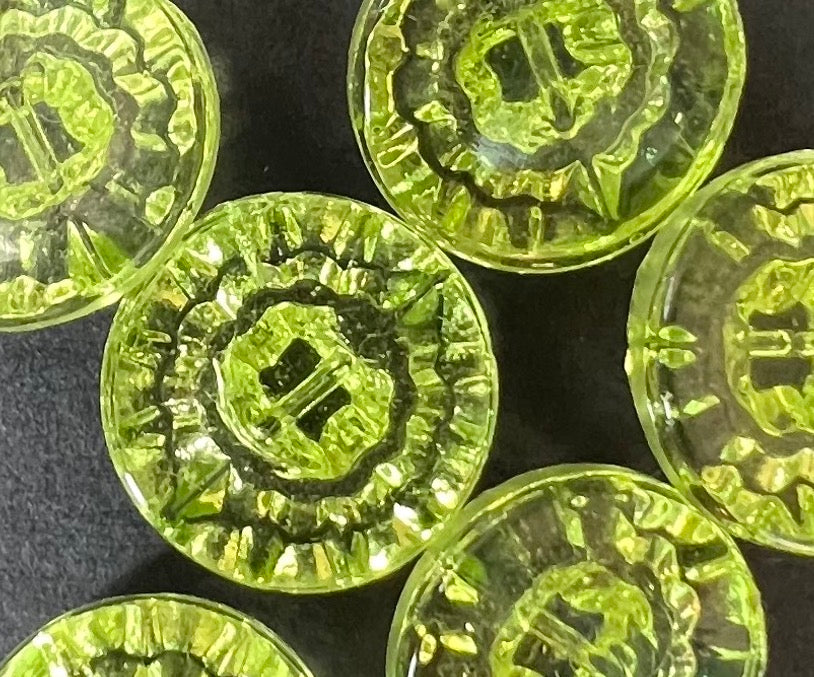 One Sparkly Green 1920s Glass Button - 14mm wide