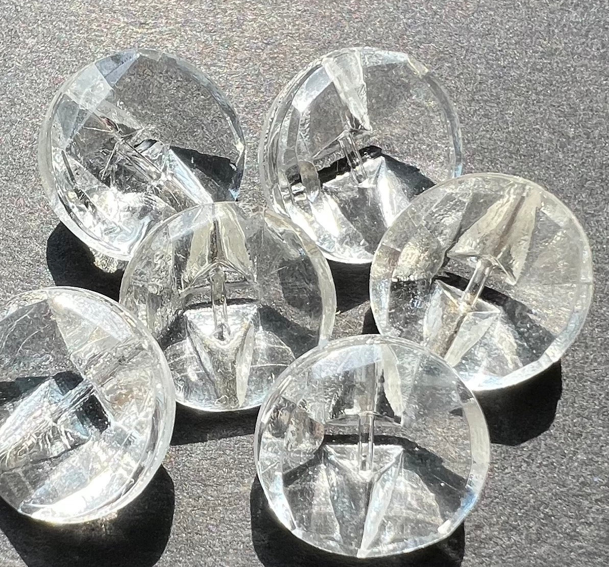 6  Deco Chunky Clear Glass 1920s Glass Button - 14mm wide