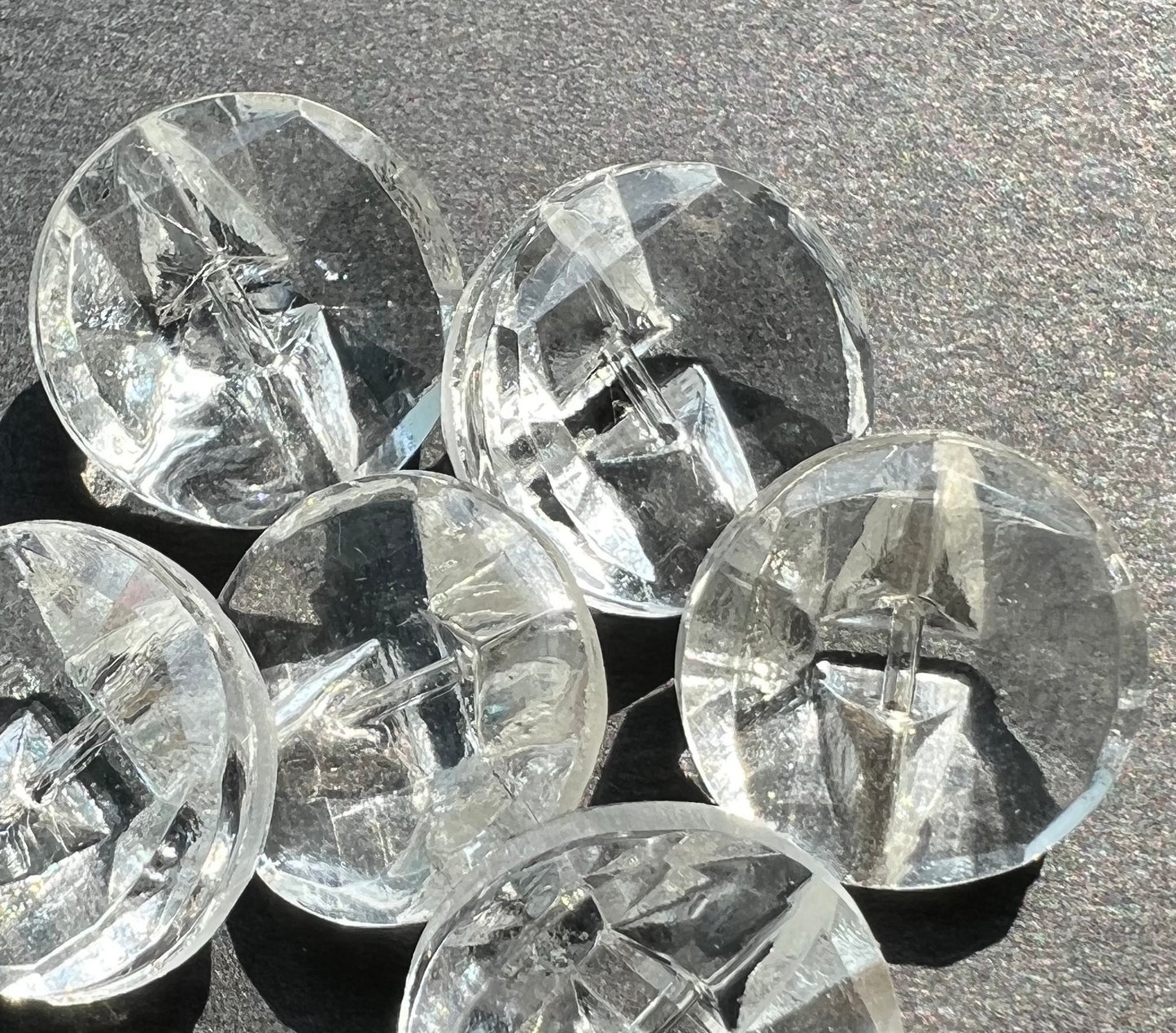 6 Deco Chunky Clear Glass 1920s Glass Button - 14mm wide