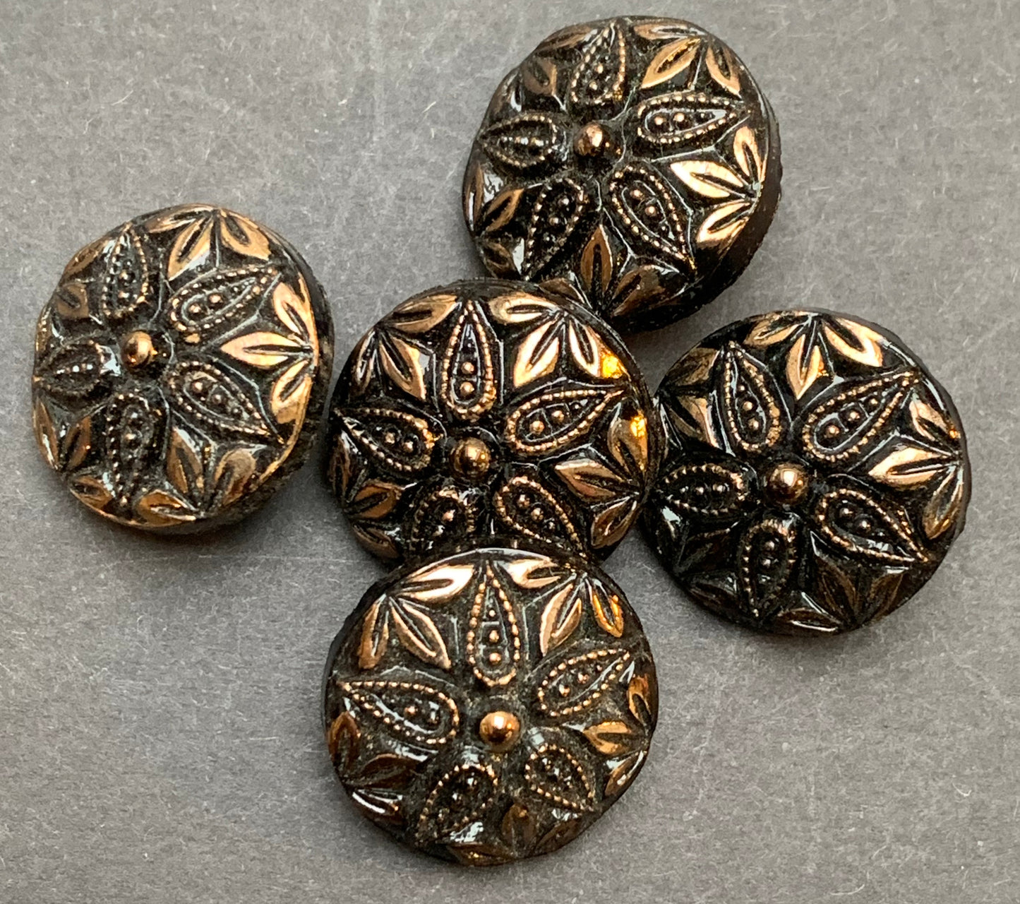 Dramatic Black and Gold Vintage Glass Buttons - 1.4cm or 2cm