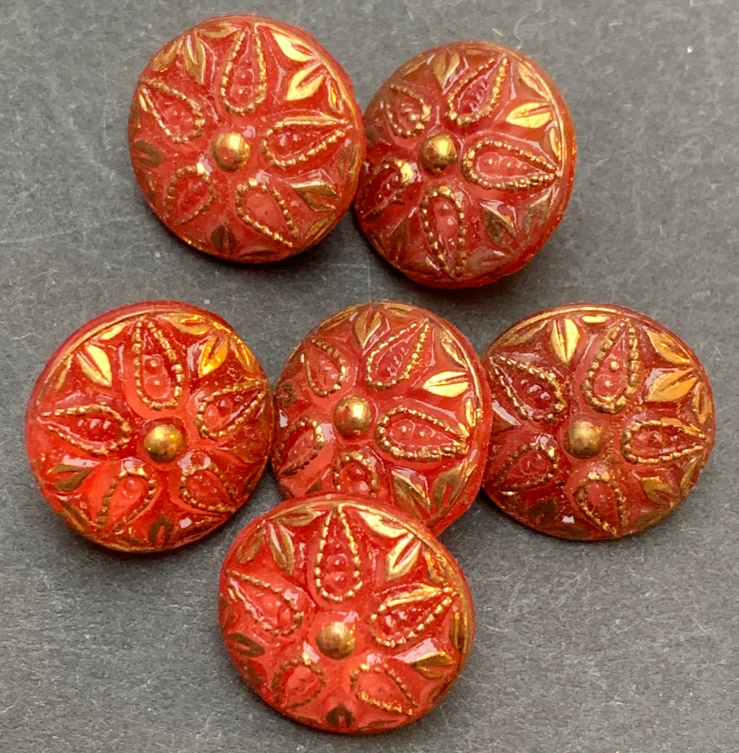 Soft Red and Gold Vintage Glass Buttons - 1.4cm or 2cm