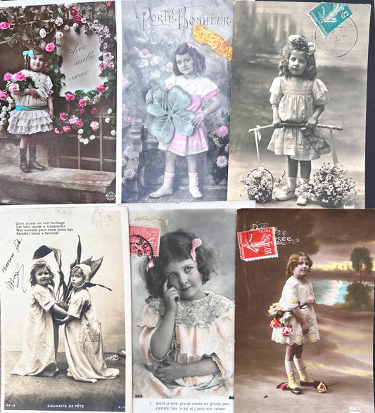 6 Early 1900s French Postcards of Small Girls in Lovely Dresses (124)