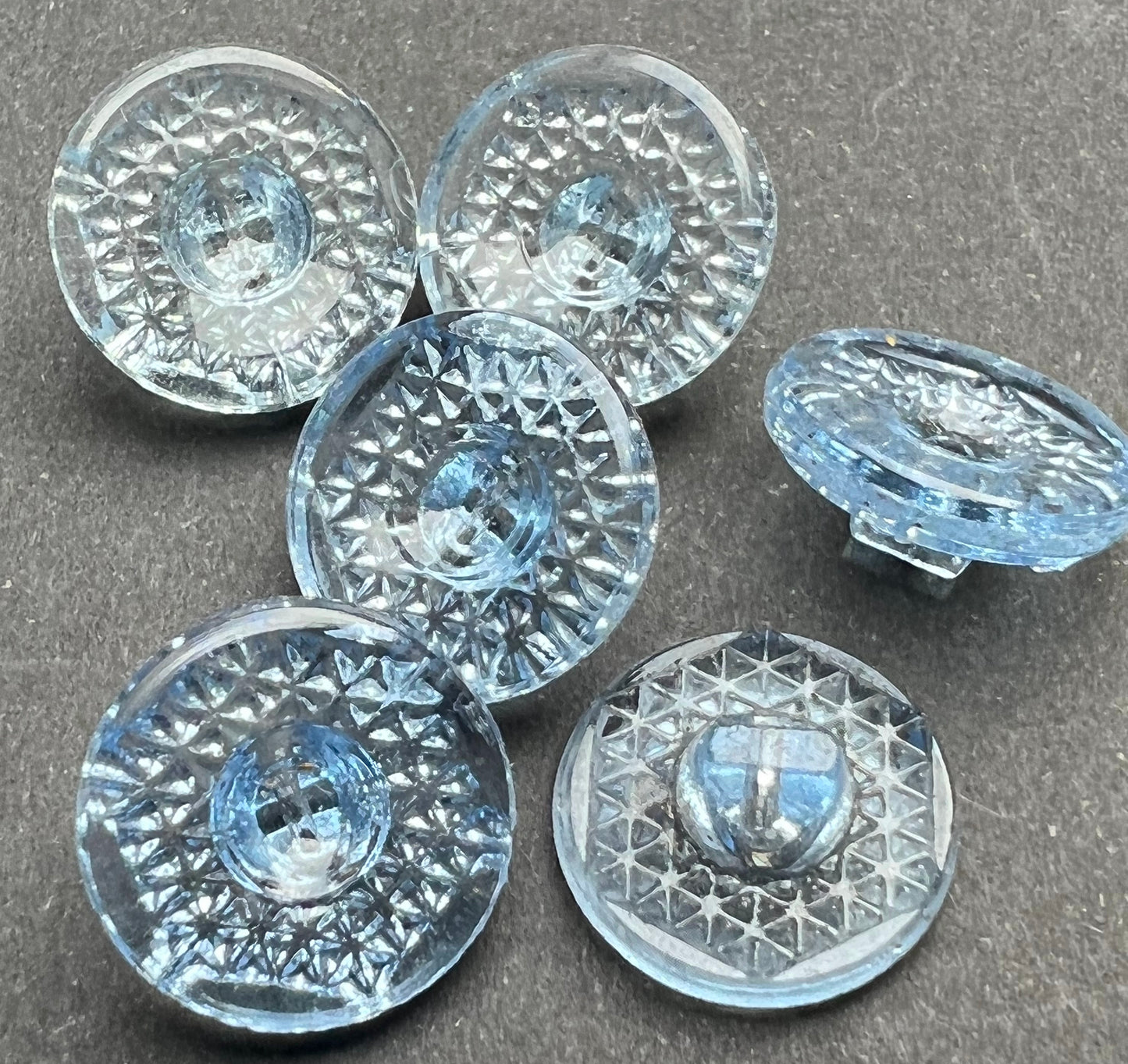 6 Delightful Pale Blue 1920s Glass Button - 14mm wide
