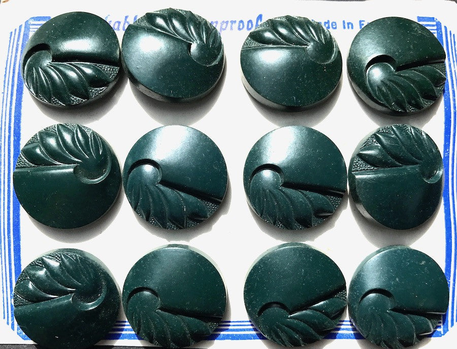 12 Unusual Teal English 1940s VERY Deco Buttons - 2.2 & 1.8cm