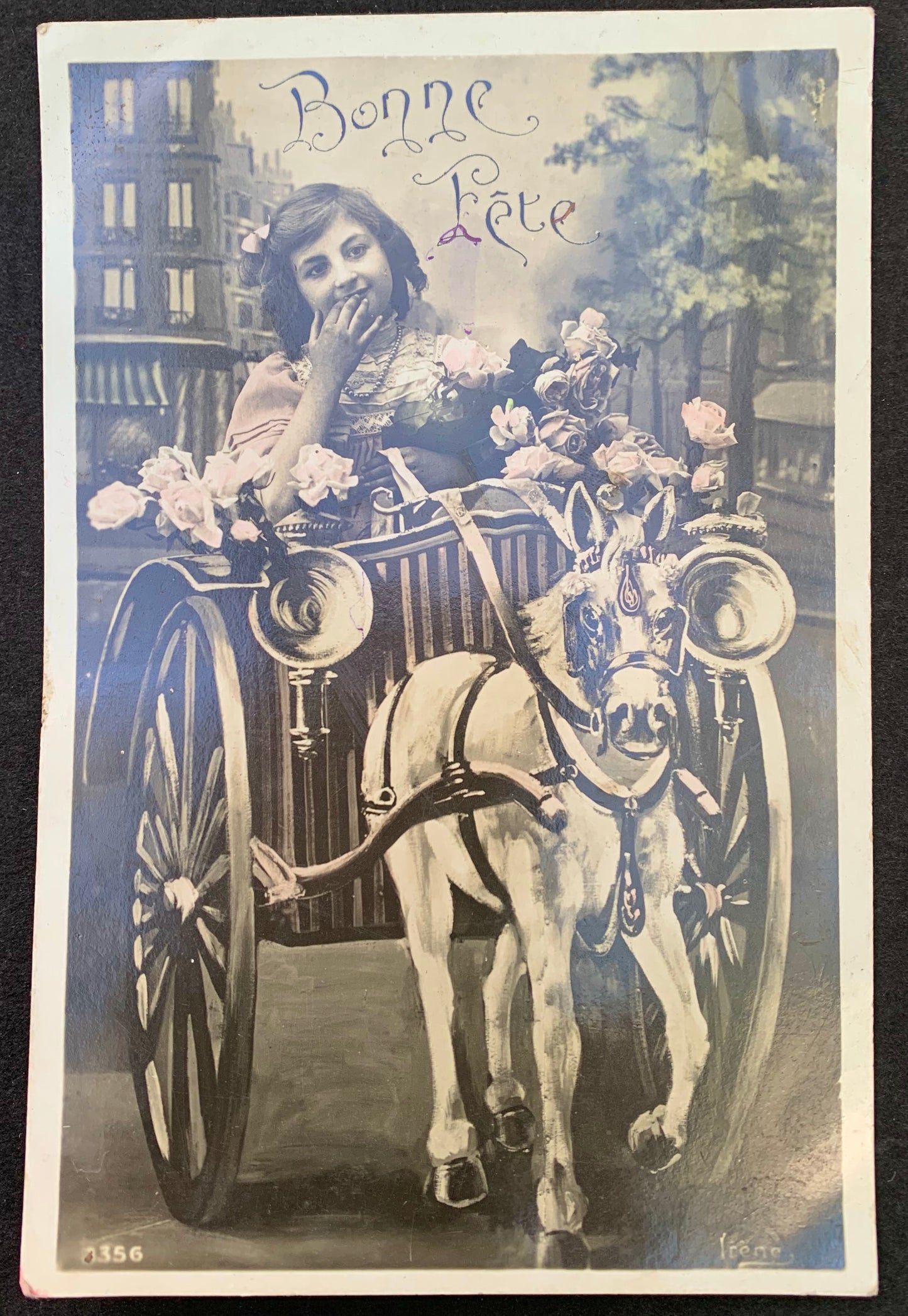 Driving towards "Happy Holidays" 1900s French Postcard.