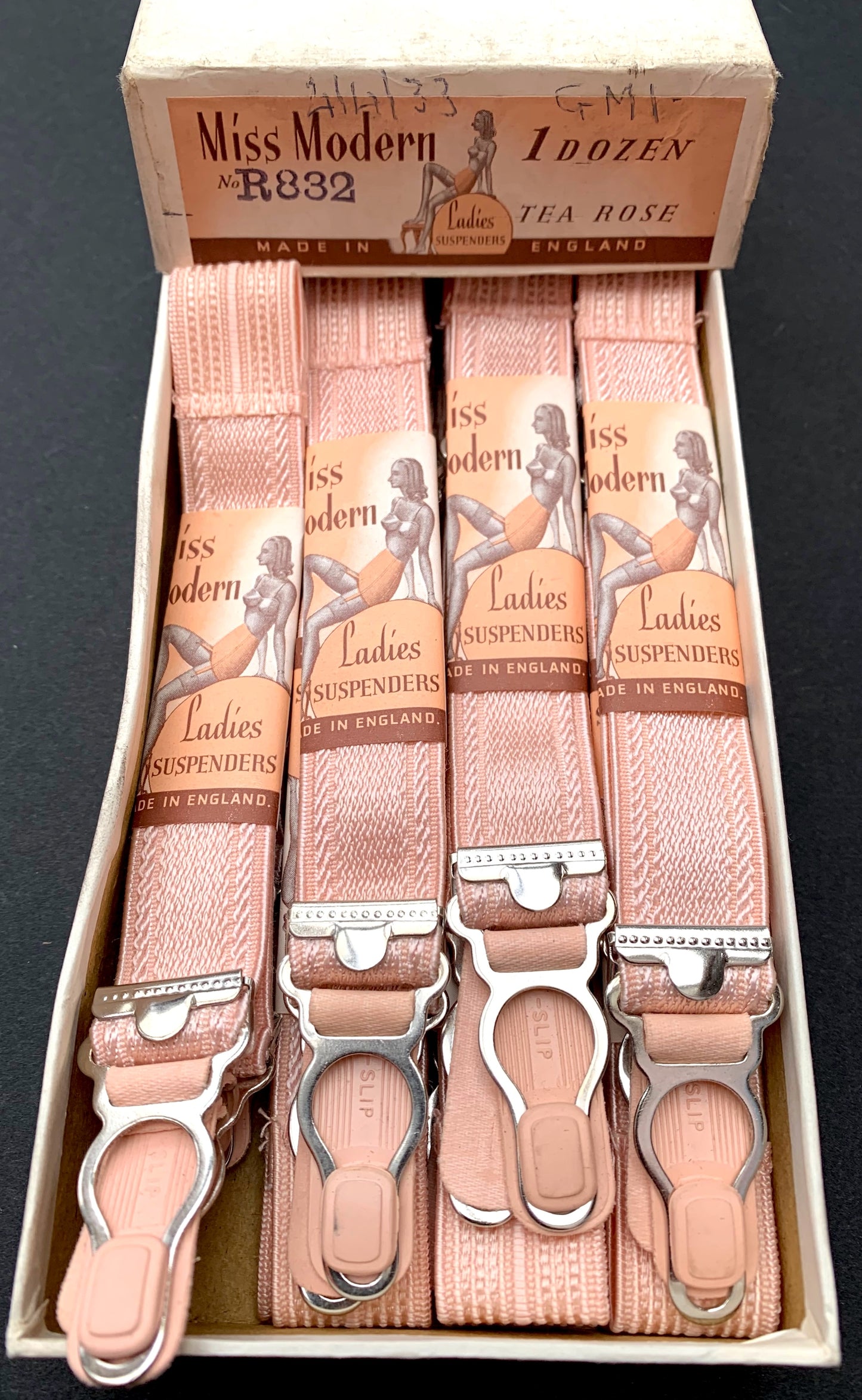 2 Pairs of 3cm wide 1940s Peach Pink Miss Modern Ladies SUSPENDERS