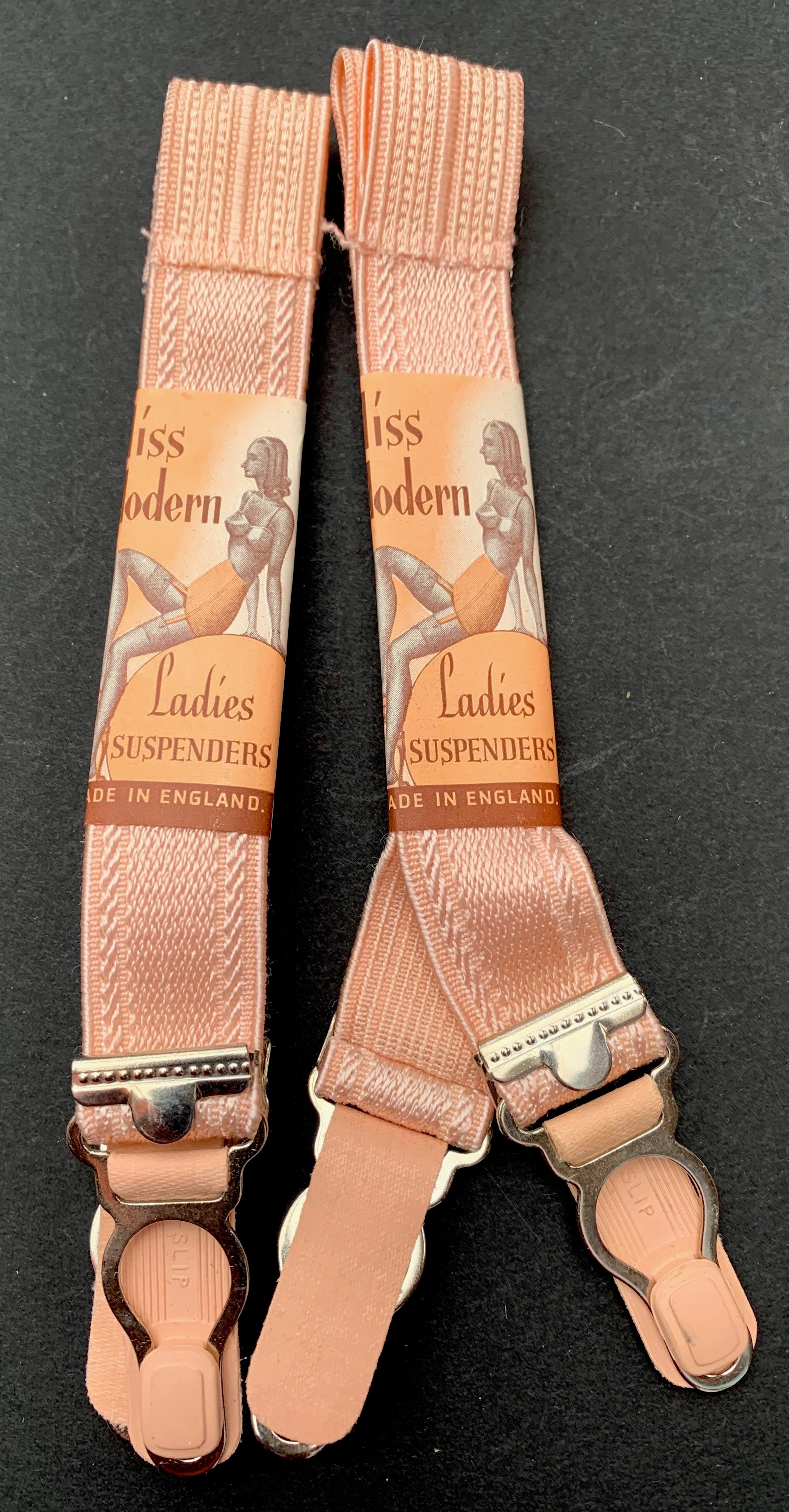 2 Pairs of 3cm wide 1940s Peach Pink Miss Modern Ladies SUSPENDERS