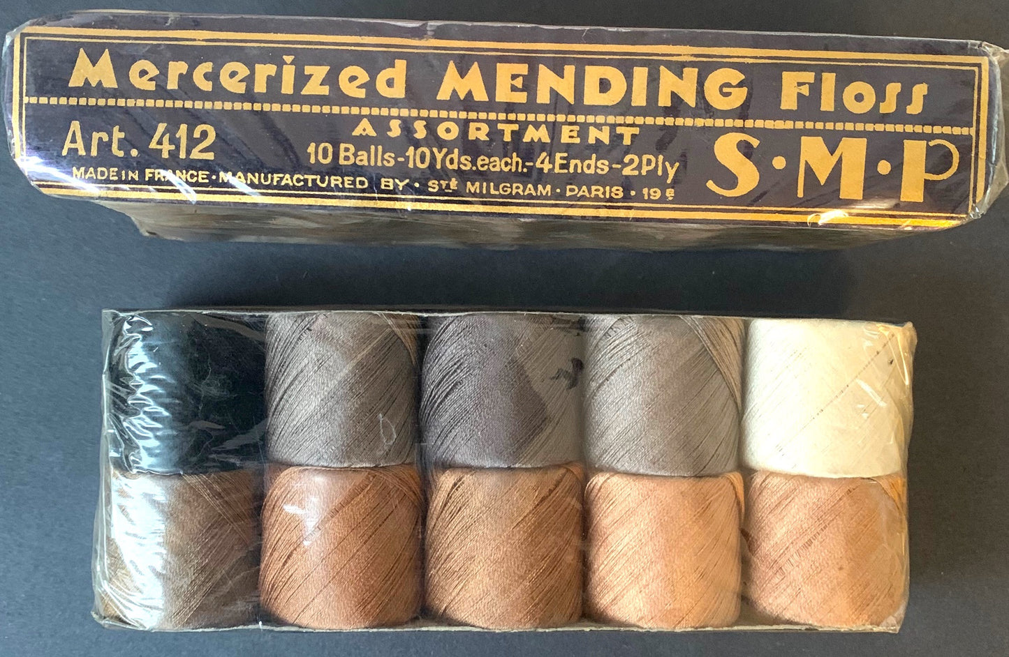 Vintage French Mercerized Mending Floss 10 balls x 10 yds
