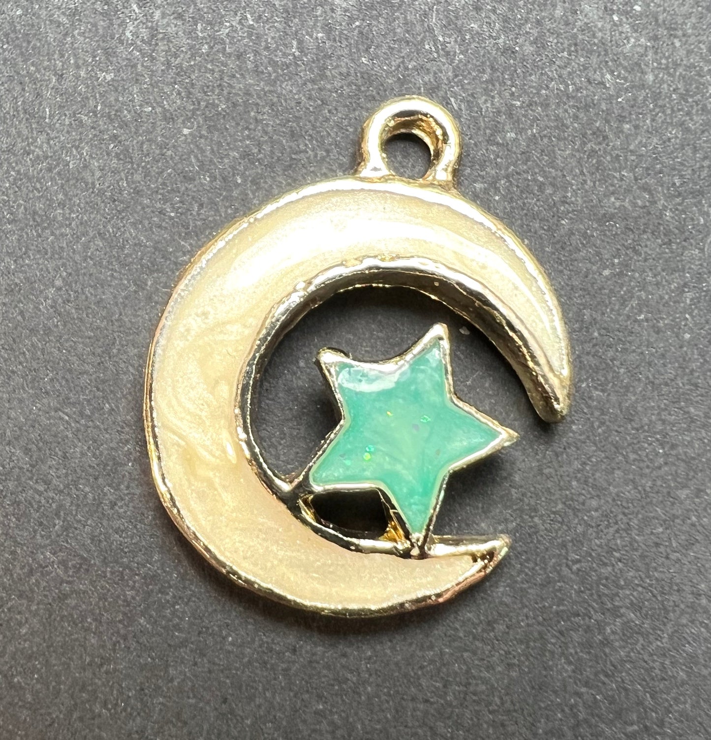 Enamel 2cm Crescent Moon and Star Charm / Pendant