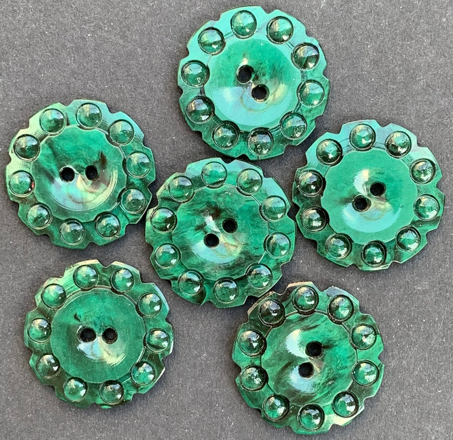 6 Forest Green 1930s Buttons - 2.2cm