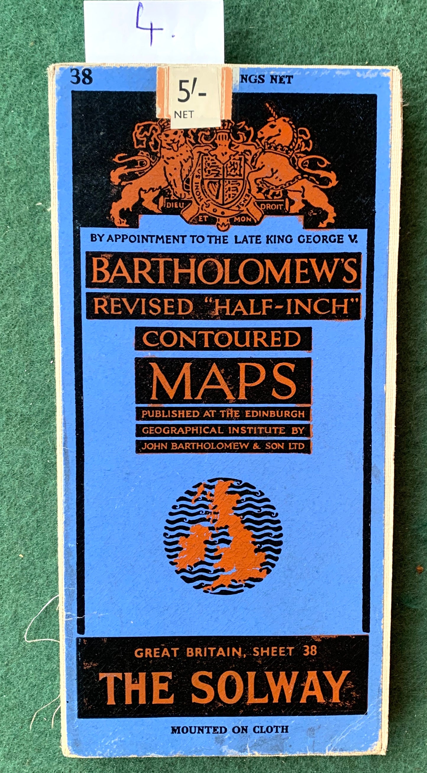 The Solway 1940s & 1950s Cloth mounted Maps Sheet 38. Incl. Carlisle, Penrith, Dumfries.