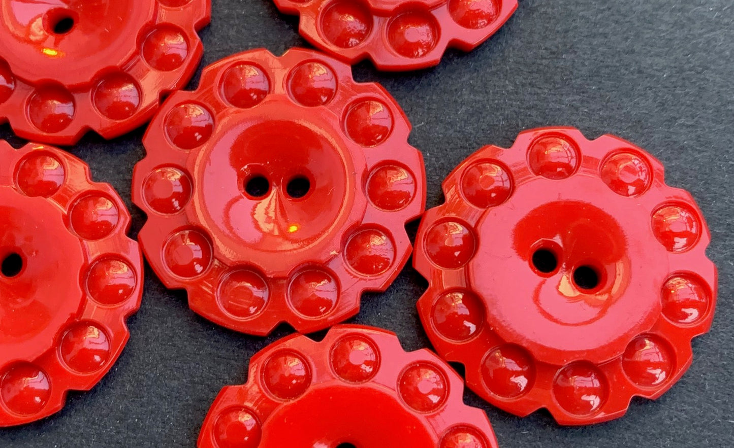 6 Bright Red 1930s Buttons - 2.2cm