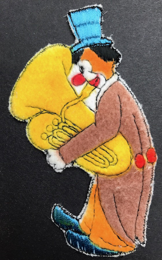 Wonderful Vintage 13cm Applique..Clown with Tuba
