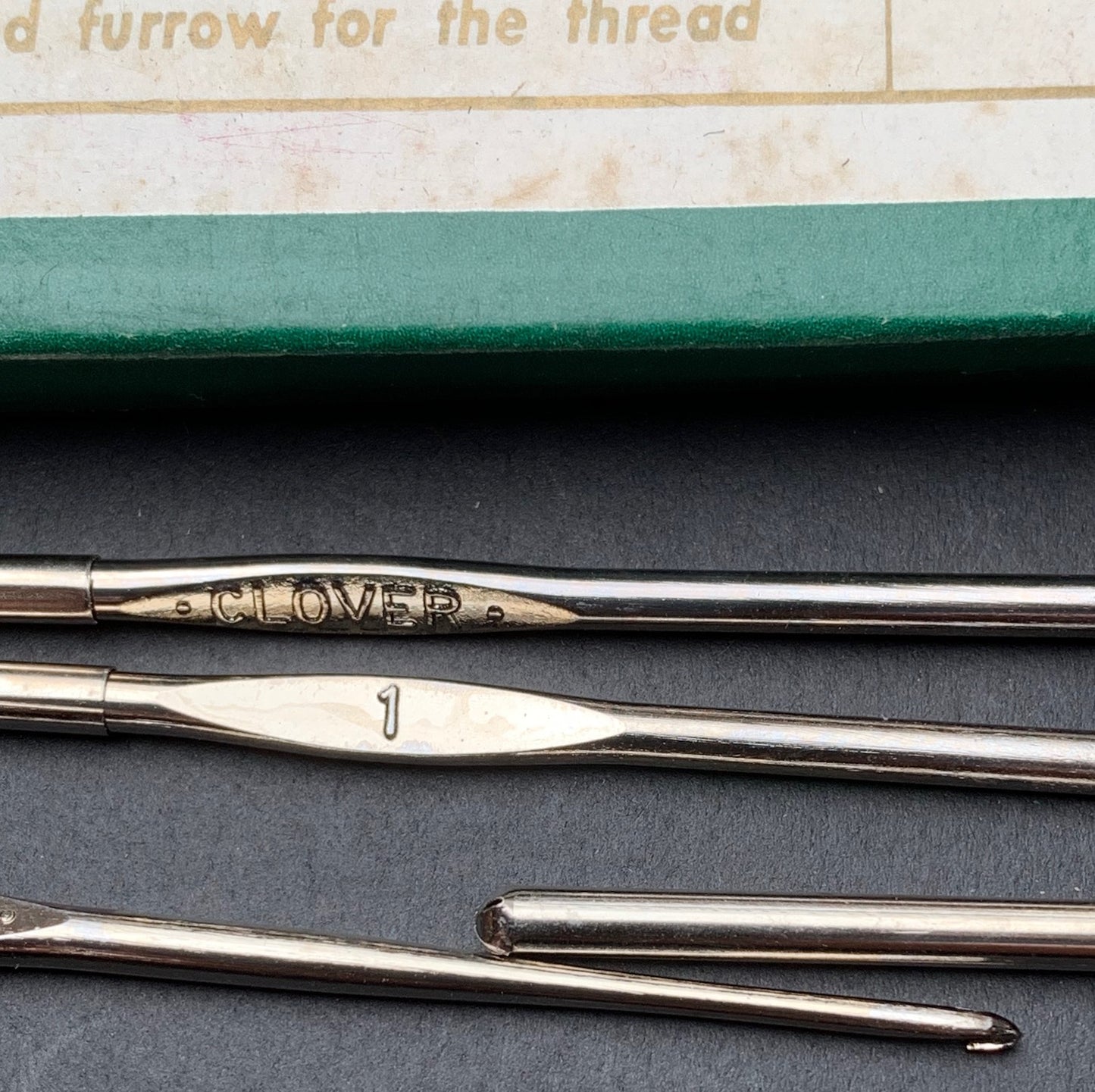 Vintage Box of 12 "Nickelled Steel" Crochet Hooks - size 1