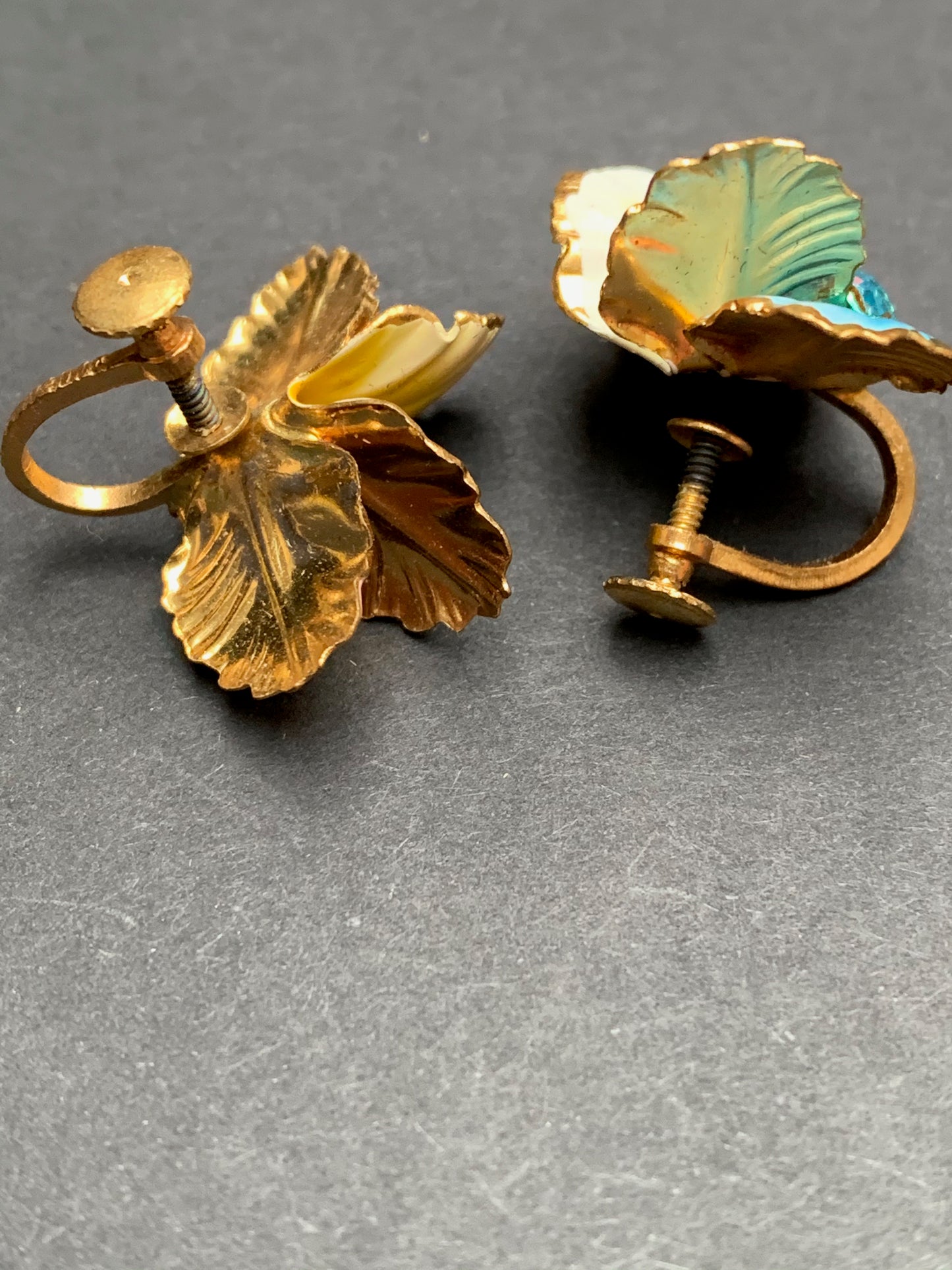 Delicate Vintage Austrian Crystal Blue and Yellow Clip-On Earrings