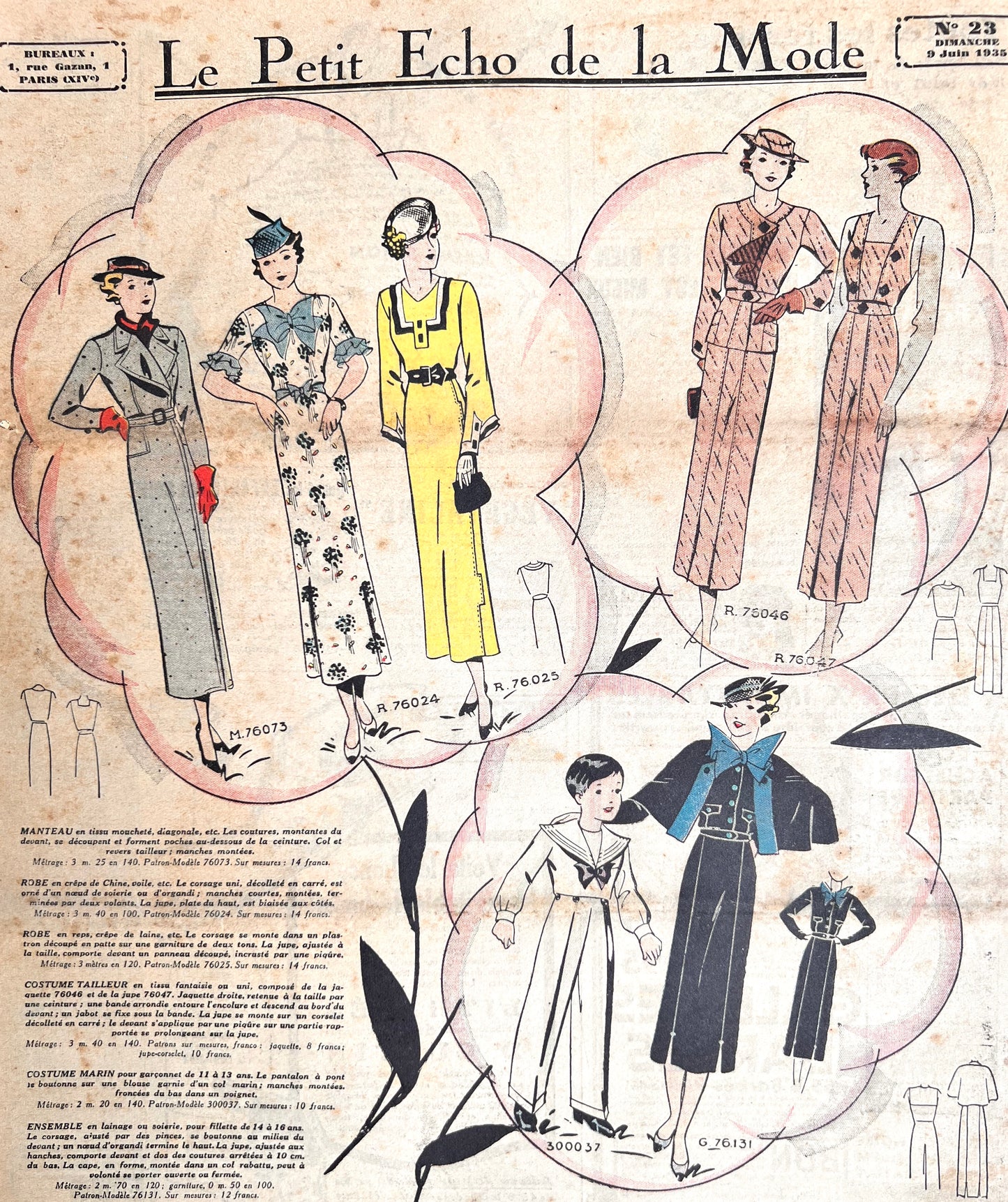 1930s Summer Holiday Fashions in 9th June 1935 French Fashion Paper Le Petit Echo de la Mode