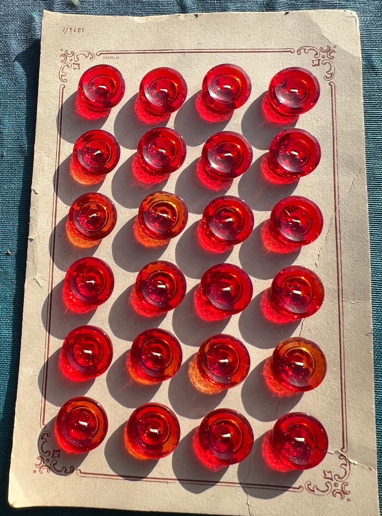 6 Glowing Red Vintage Faceted Glass 11mm or 1.3cm Buttons.