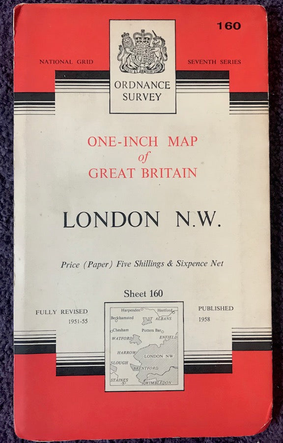 Carte Vintage Ordnance Survey 1945 – SW Londres, RAF MOD, échelle 1:25 000, état Correct