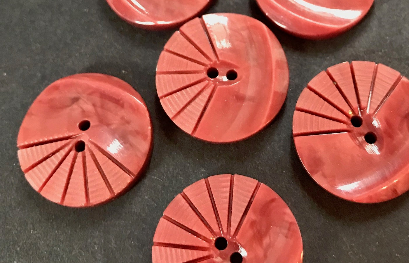 6 Plum Terracotta Vintage 1930s Moulded and Carved 2.2cm Buttons