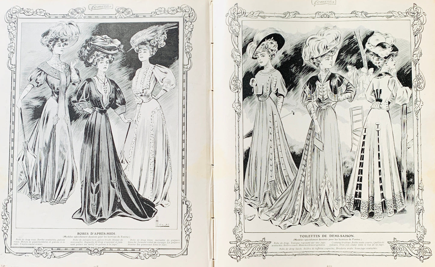 September 1906 French Magazine FEMINA Lots of Gorgeous Illustrations and Adverts including 3 Full Page Colour Portraits.