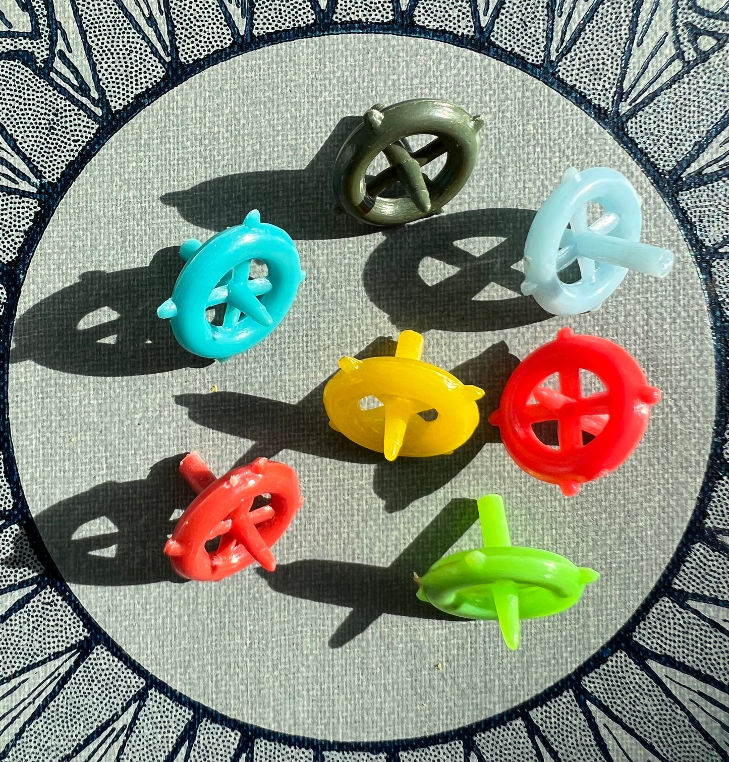 Tiny Vintage Plastic 1.7cm Spinning Tops - actually work !