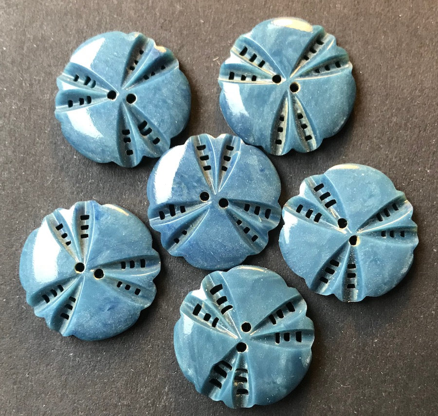 6 Unusual Petrol Blue 1940s French 1.7cm or 2.2cm Buttons