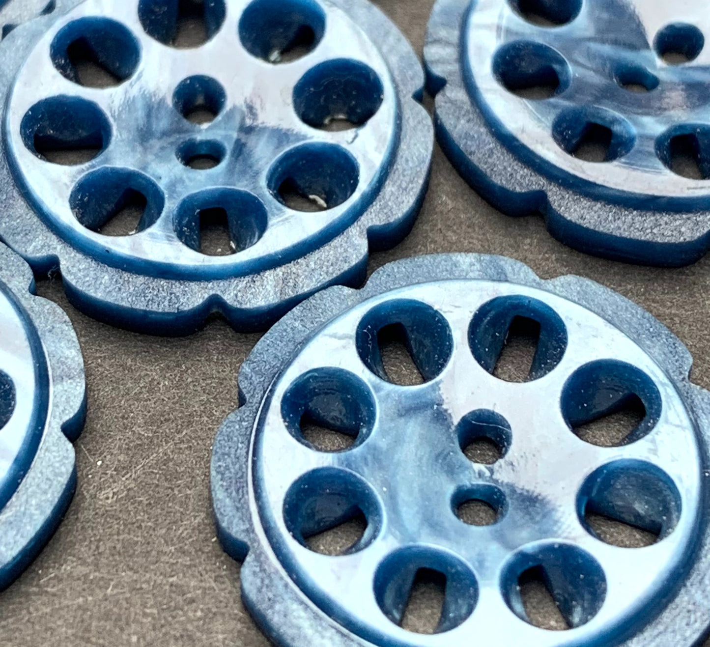 6 Steely Blue 2.2cm or 1.6cm Vintage French Buttons