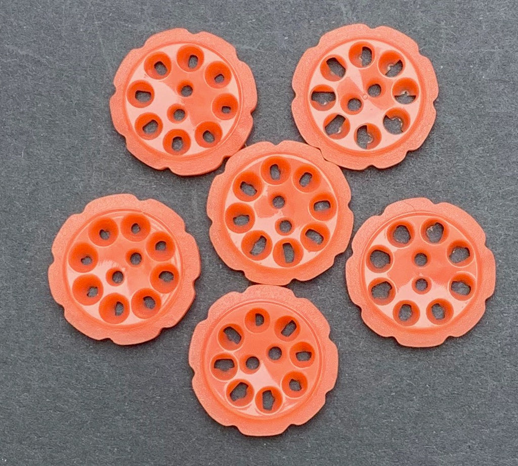6 Coral Pink 2.2cm or 1.7cm Vintage French Buttons