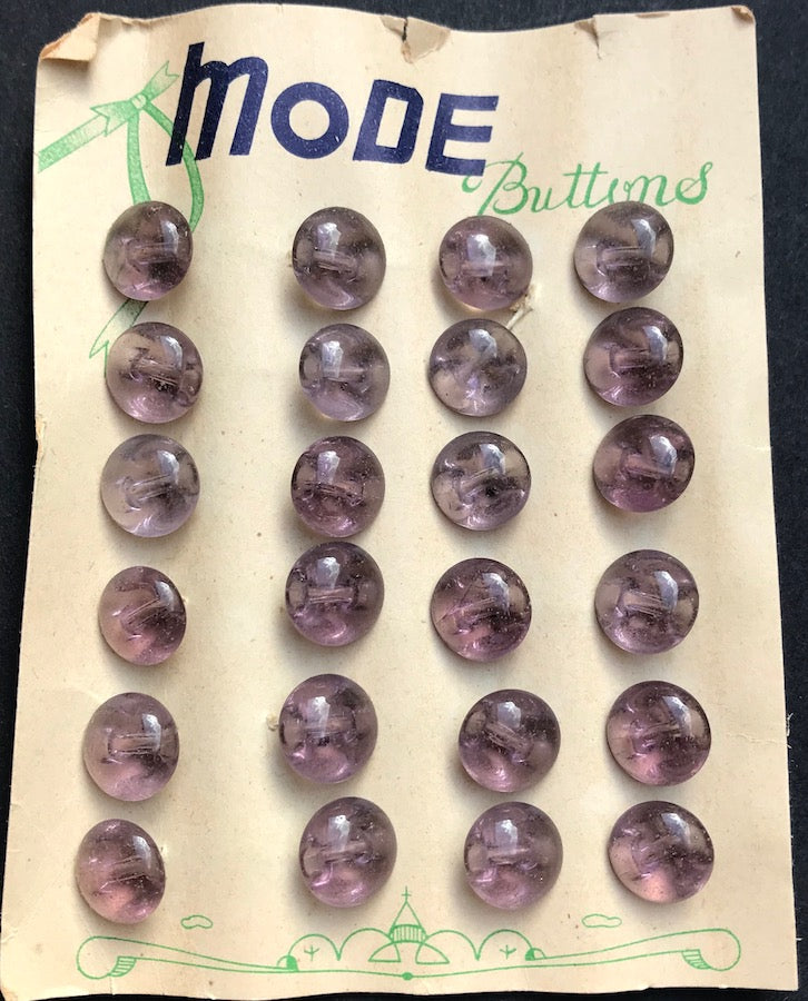 6 Dusky Mauve Vintage 1cm Glass Buttons