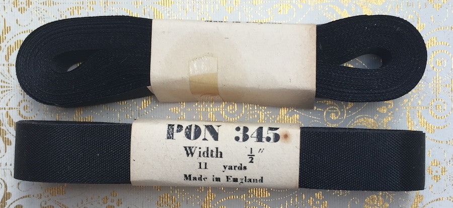 11 yds VINTAGE Black 1/2" wide Ribbon Made in ENGLAND