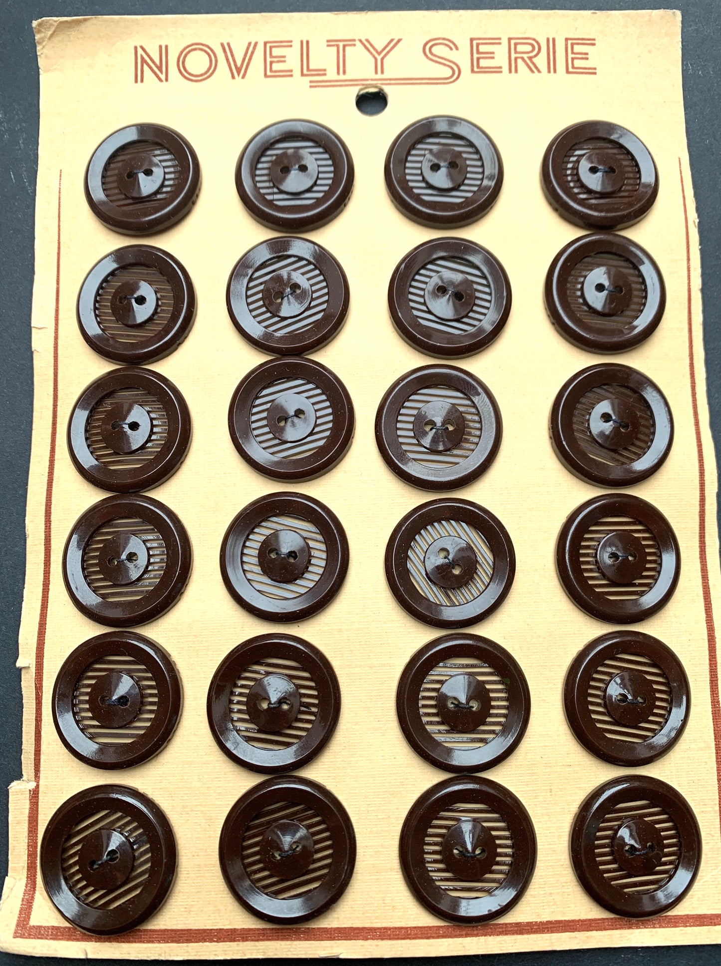 6 or 24 Stripey Chocolate Brown Vintage 2.2cm or 1.7cm Buttons