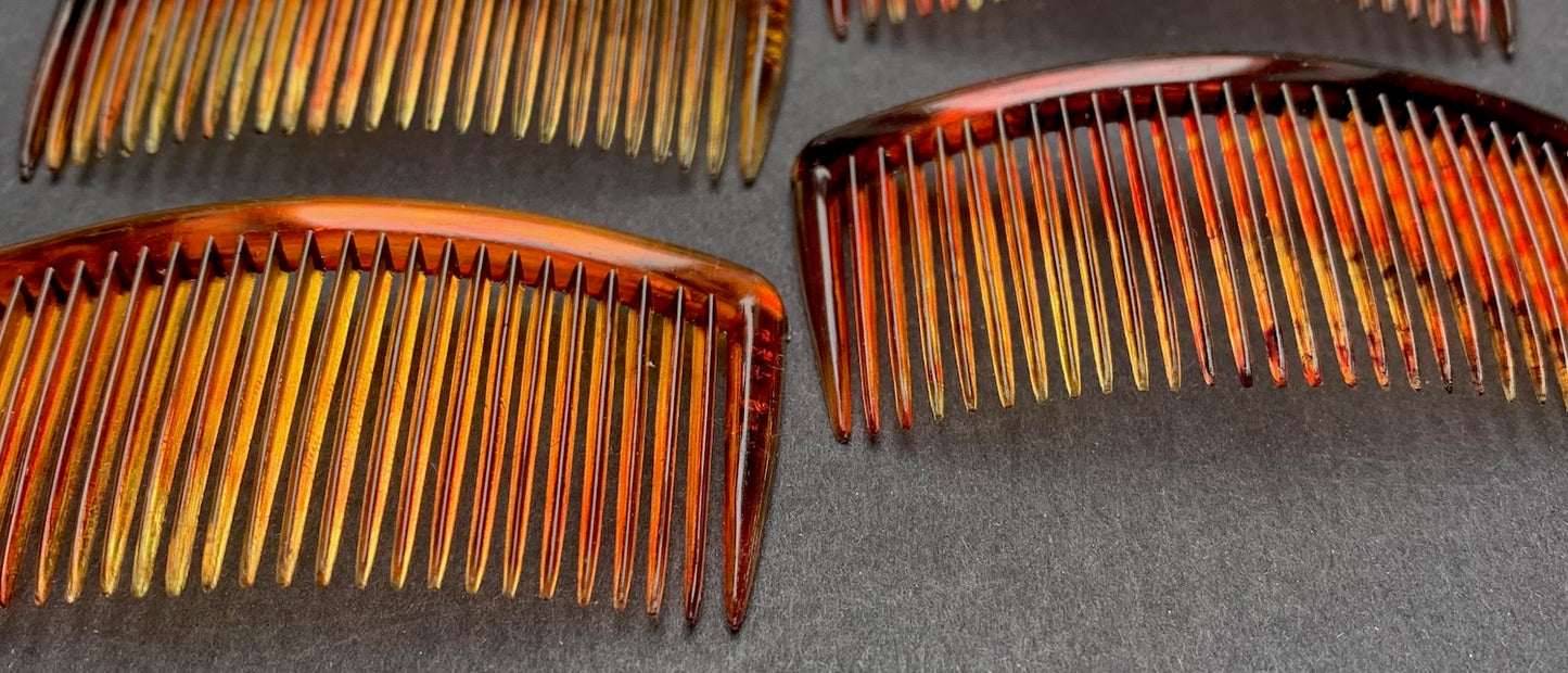 4 Vintage Hair Combs 2.5"/65mm wide Delicate Tortoiseshell Colour