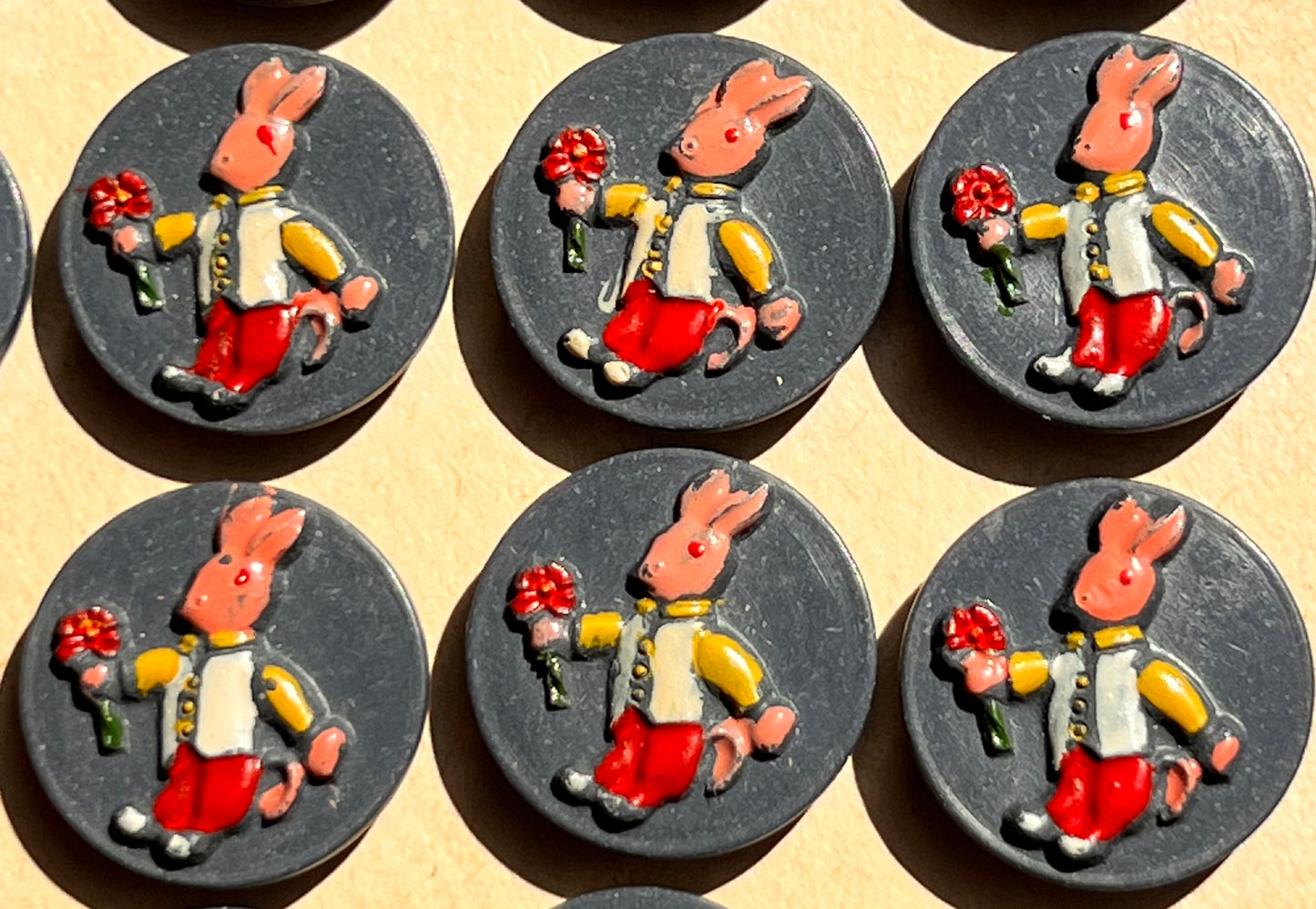 24 Sweet Vintage Dressed Rabbit + Flowers Buttons - Fed, Green, White, Maroon or Brown