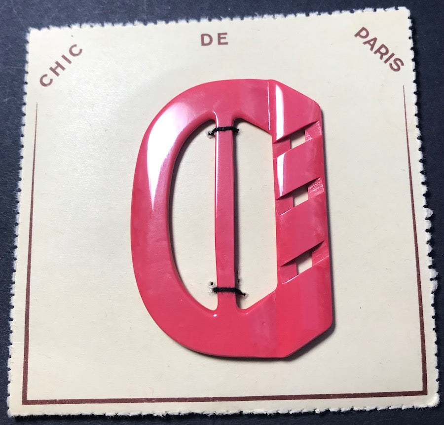 Deep Coral Pink 6.5cm French Casein 1940s Belt Buckle