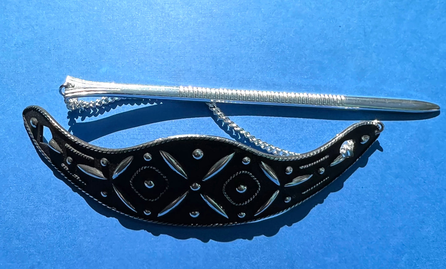 Rather Extraordinary 1950s 12.5cm Metal Hair Barrette with Safety Chain