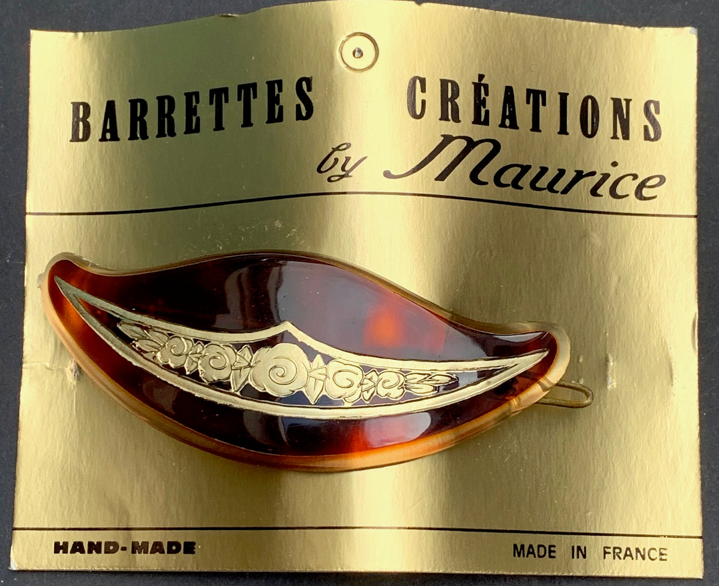 Appealing Vintage French Barrettes decorated with Gold Flower Design