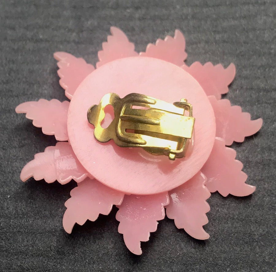 Charming Soft Pink Flower Clip-on Earrings -4cm tall.