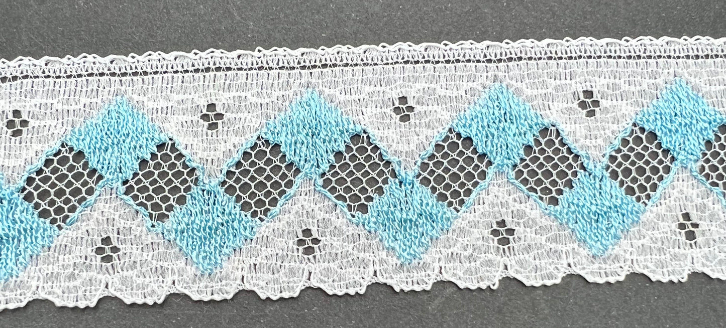 12yds Striking Vintage Blue + White 3cm wide Trim Made in England