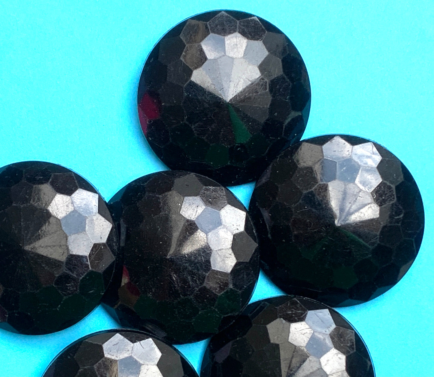 6 Big 3.8cm Faceted Dome Shaped Black Buttons
