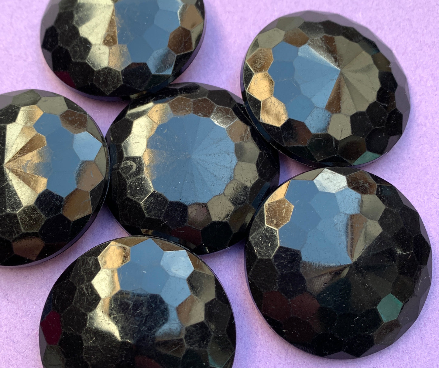 Wholesale 100 Big 3.8cm Shimmery Faceted Black Buttons