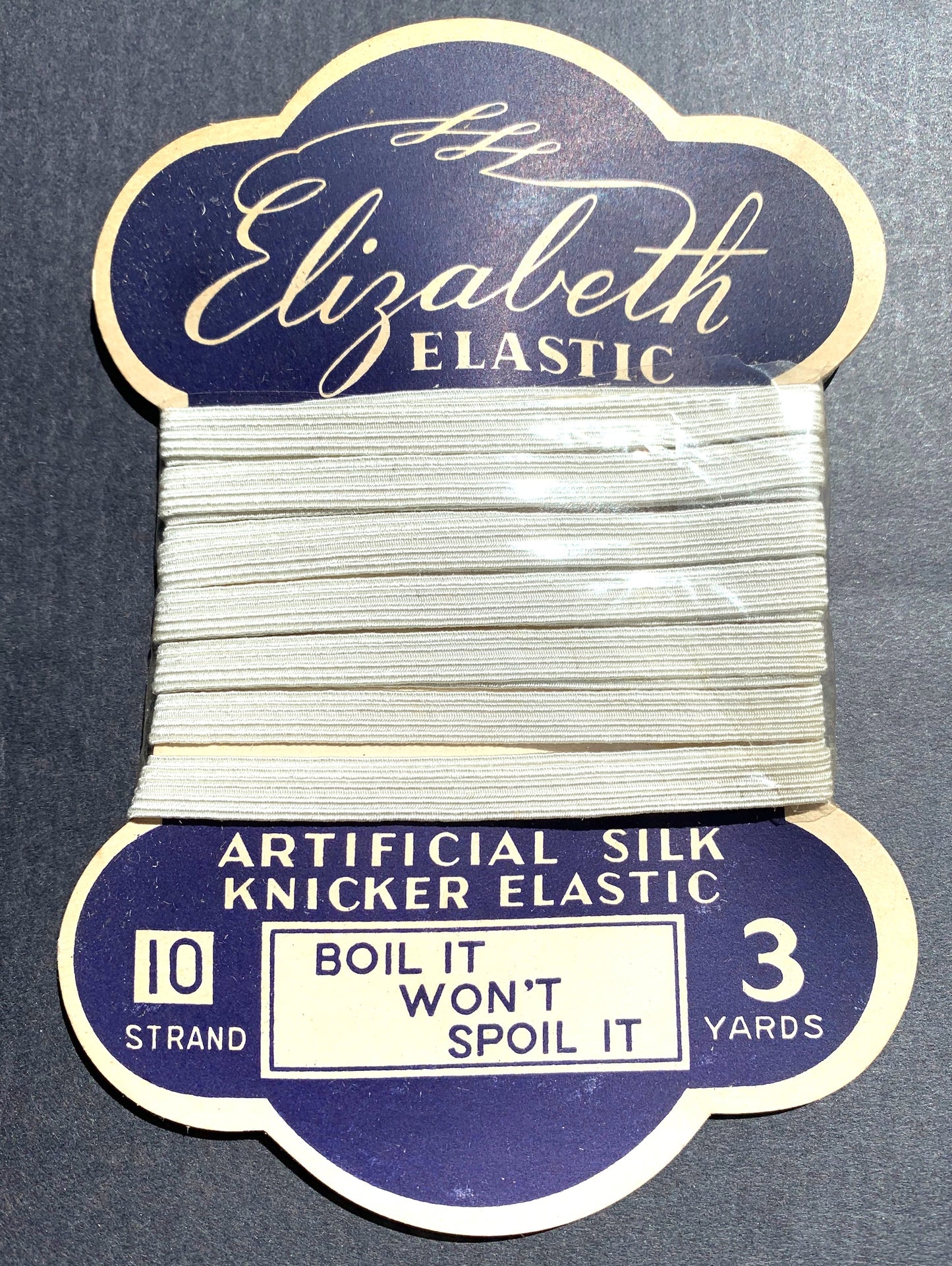 1940s ELIZABETH Artificial Silk Knicker Elastic 3 Yards "BOIL IT WON'T SPOIL IT"
