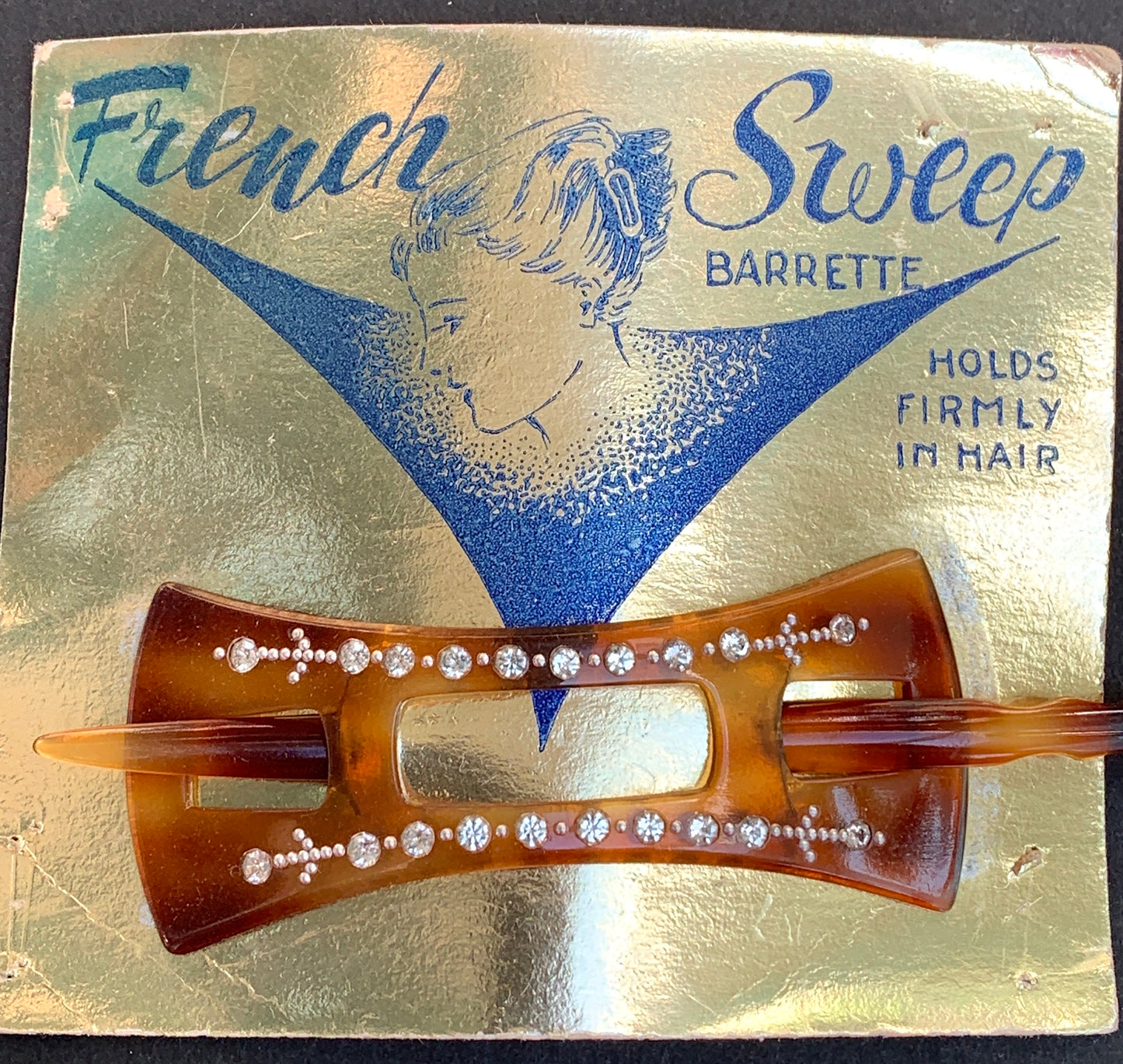 Delightful 1940s Diamante and Tortoiseshell Lucite 7.5cm Barrette