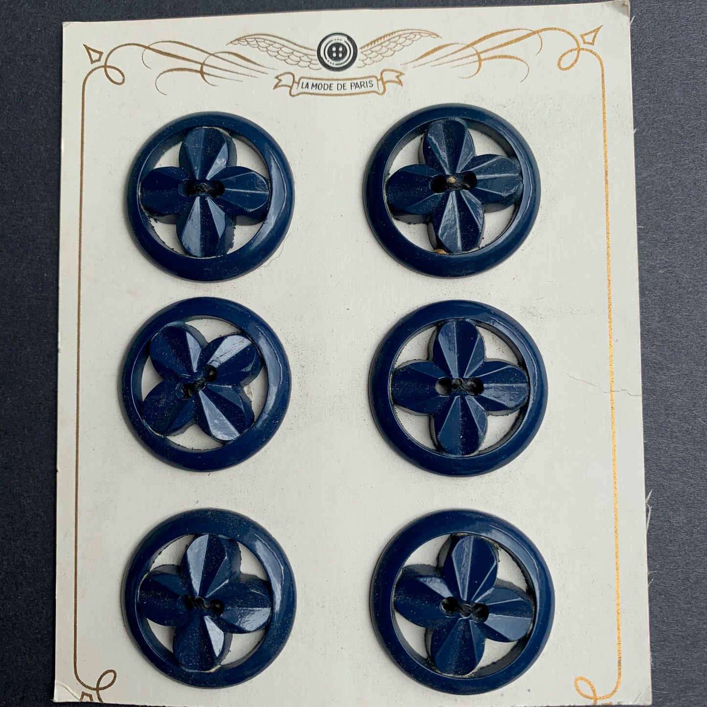 2.8cm Vintage 1940s WW2 Propeller Shaped Dark Blue Buttons
