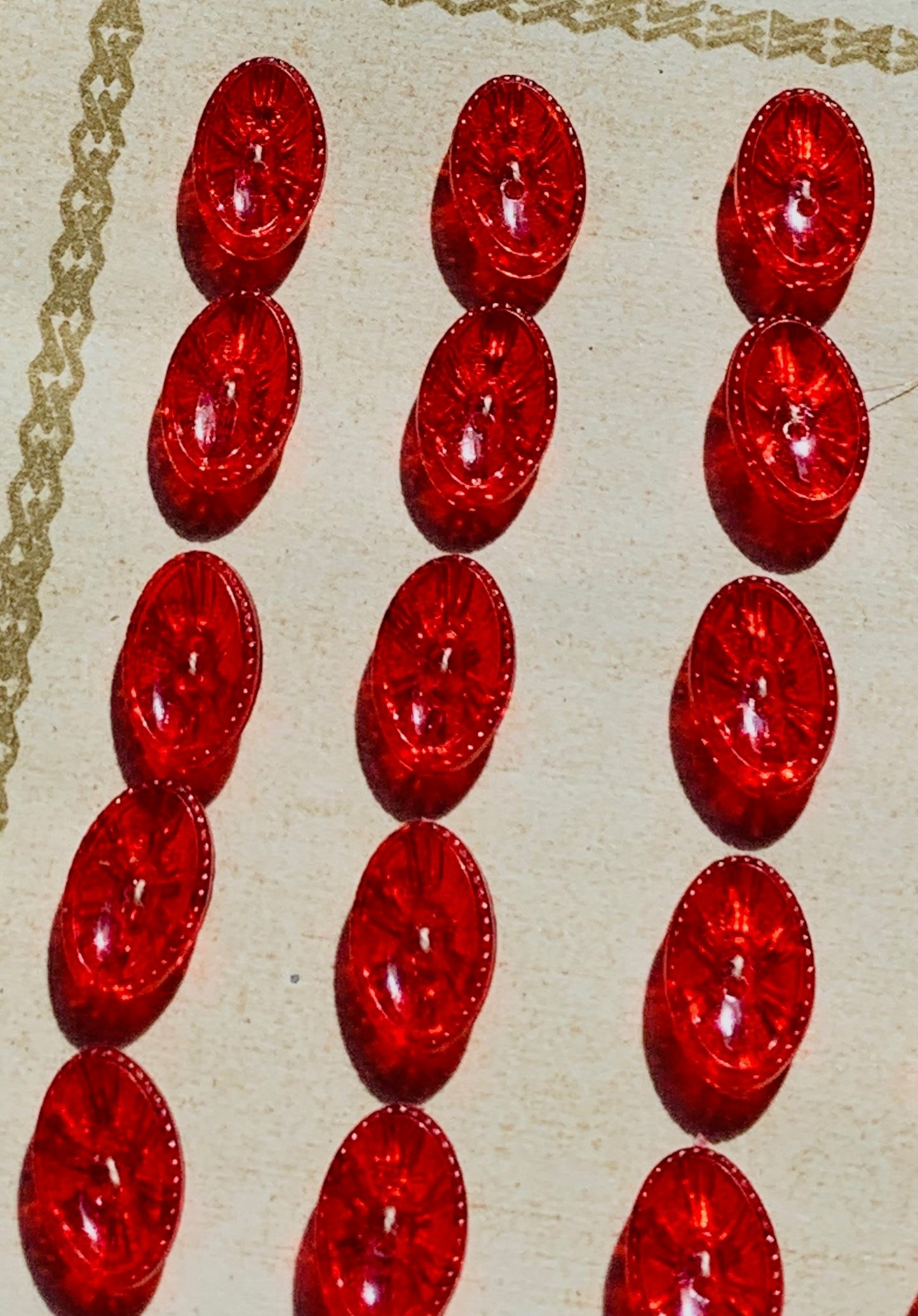 6 Elliptical Jewel Red Vintage Buttons 13 or 15mm long