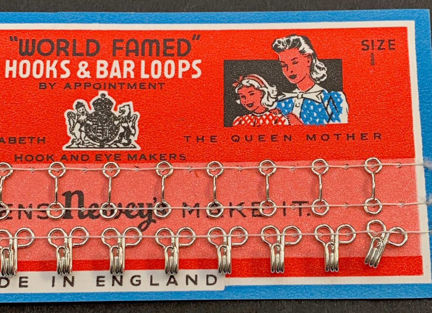 1950s BRITISH "WORLD FAMED" Hooks & Bar Loops size 1