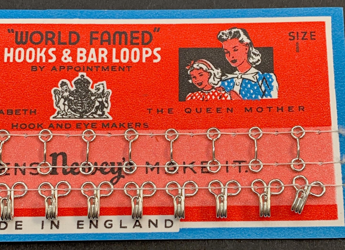 1950s BRITISH "WORLD FAMED" Hooks & Bar Loops size 1