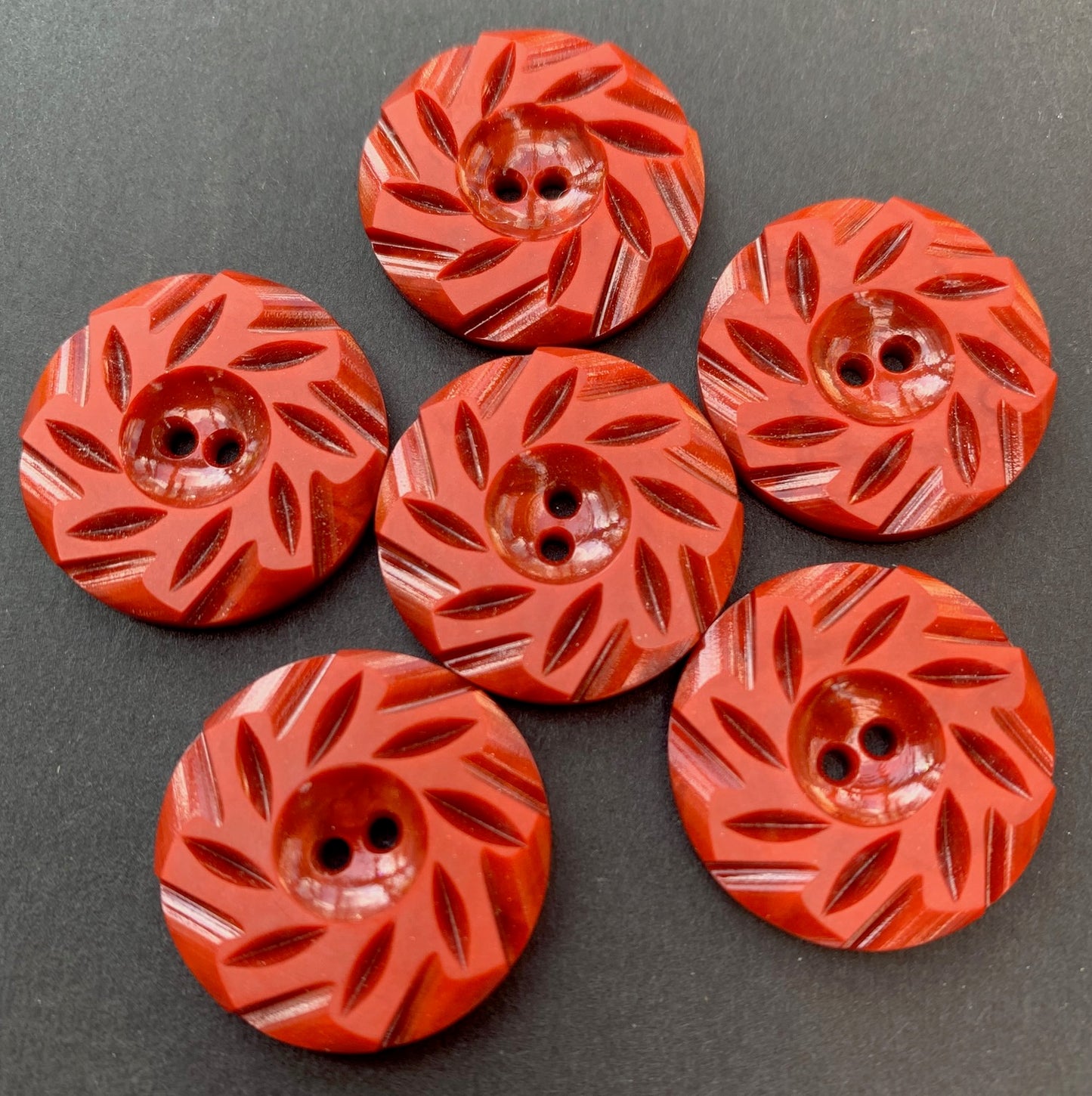 6 Rich Barn Red Vintage French 2.2cm Buttons
